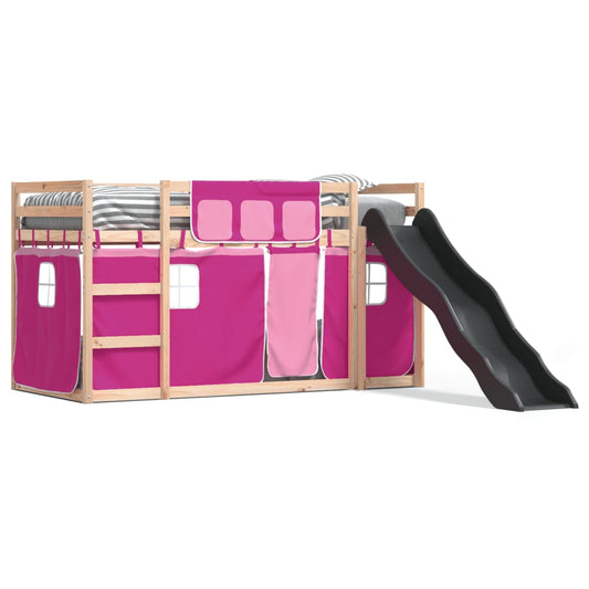 vidaXL Bunk Bed without Mattress with Slide and Curtains Pink 90x200 cm