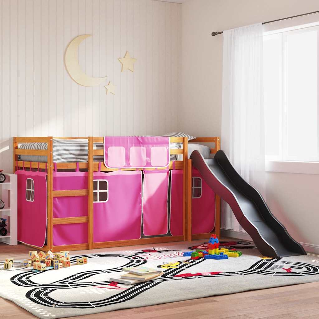 Bunk Bed without Mattress with Slide and Curtains Pink 90x200 cm