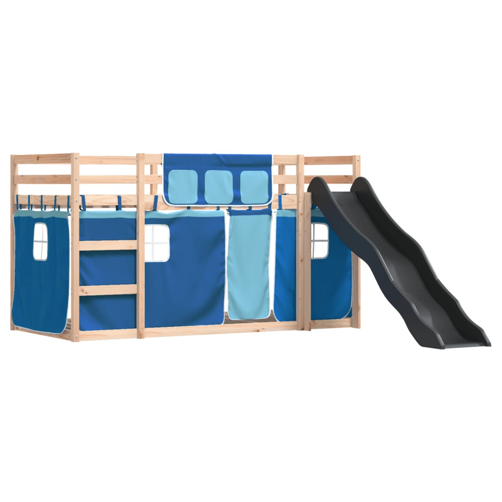 vidaXL Bunk Bed without Mattress with Slide and Curtains Blue 80x200 cm