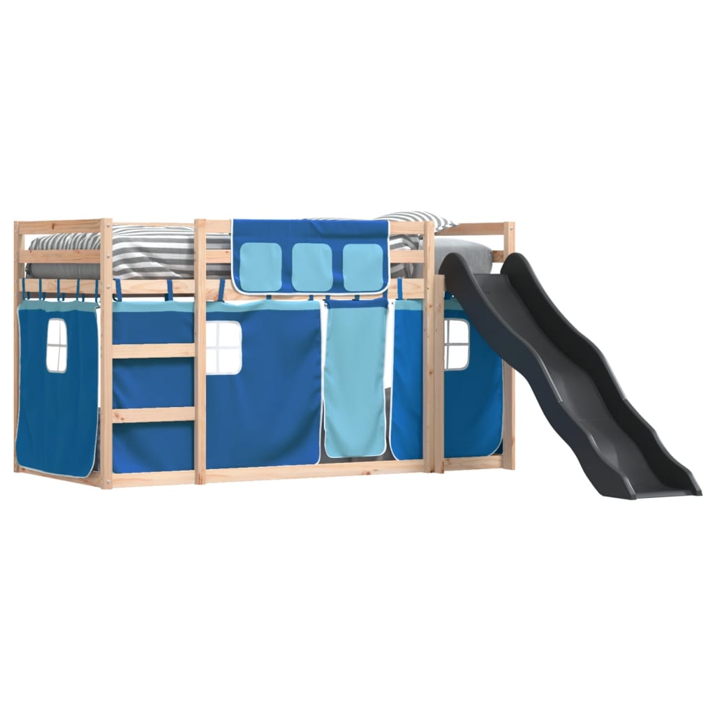 vidaXL Bunk Bed without Mattress with Slide and Curtains Blue 80x200 cm