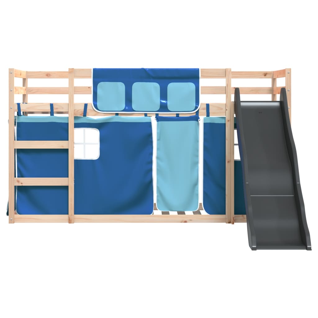 vidaXL Bunk Bed without Mattress with Slide and Curtains Blue 80x200 cm