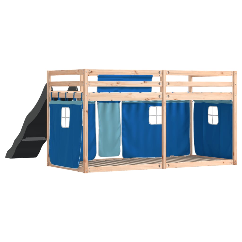 vidaXL Bunk Bed without Mattress with Slide and Curtains Blue 80x200 cm