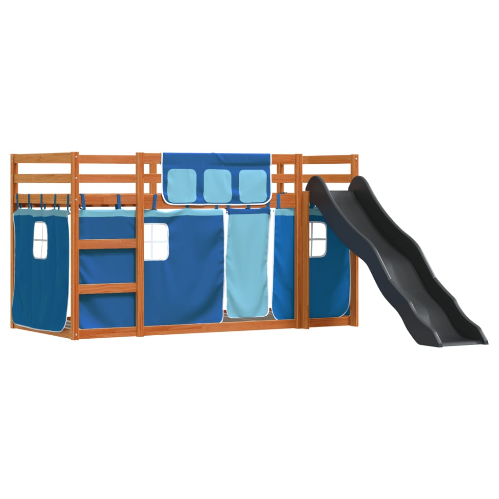 vidaXL Bunk Bed without Mattress with Slide and Curtains Blue 80x200 cm