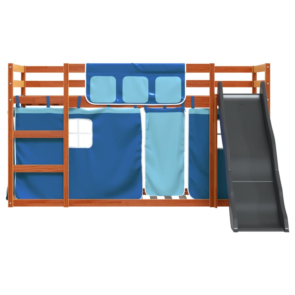 vidaXL Bunk Bed without Mattress with Slide and Curtains Blue 80x200 cm