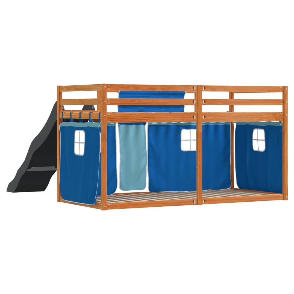 vidaXL Bunk Bed without Mattress with Slide and Curtains Blue 80x200 cm