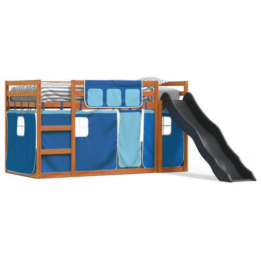 vidaXL Bunk Bed without Mattress with Slide and Curtains Blue 80x200 cm