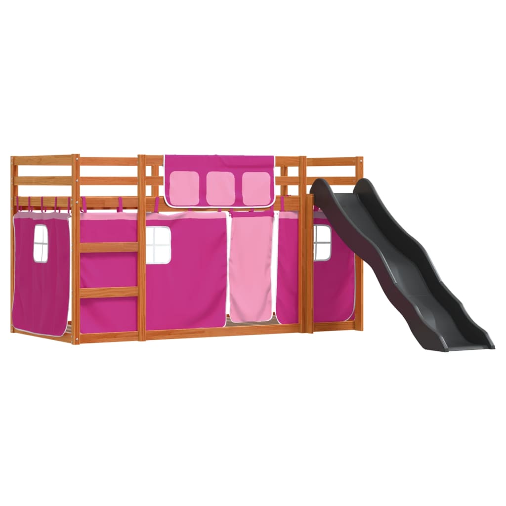 vidaXL Bunk Bed without Mattress with Slide and Curtains Pink 80x200 cm