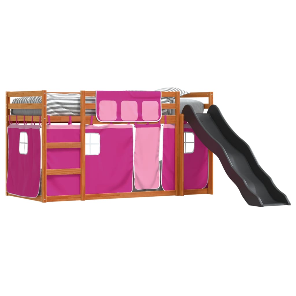 vidaXL Bunk Bed without Mattress with Slide and Curtains Pink 80x200 cm