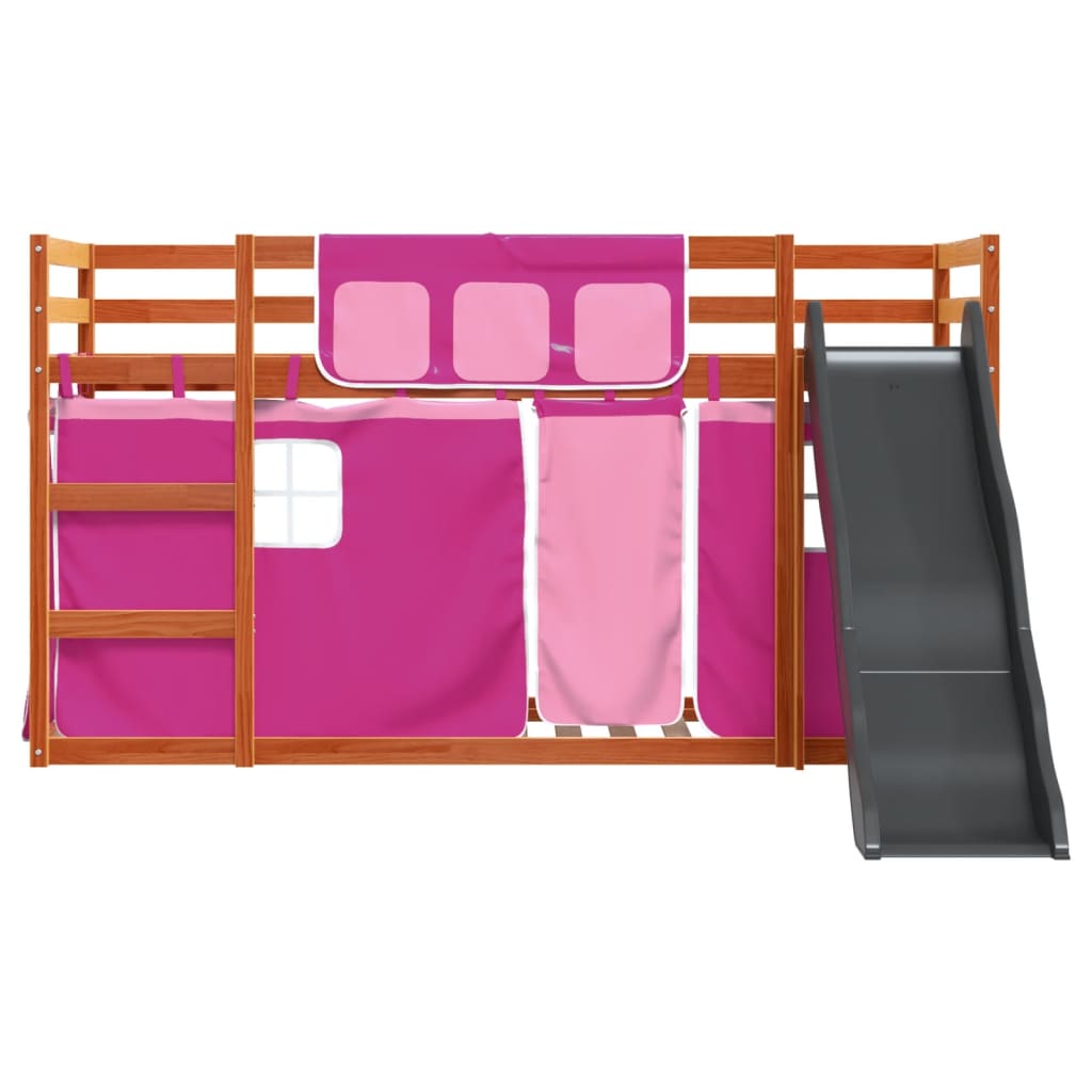 vidaXL Bunk Bed without Mattress with Slide and Curtains Pink 80x200 cm