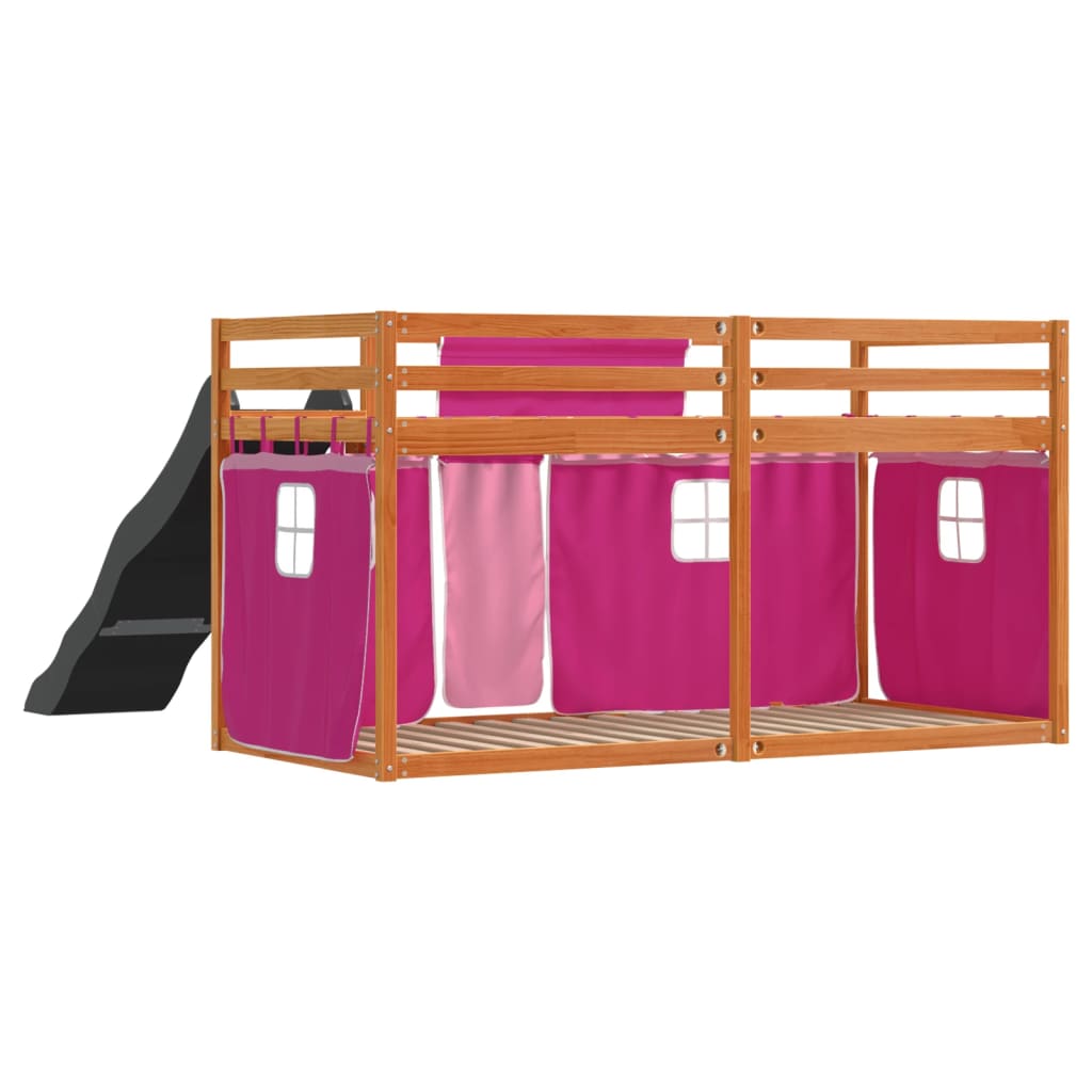 vidaXL Bunk Bed without Mattress with Slide and Curtains Pink 80x200 cm