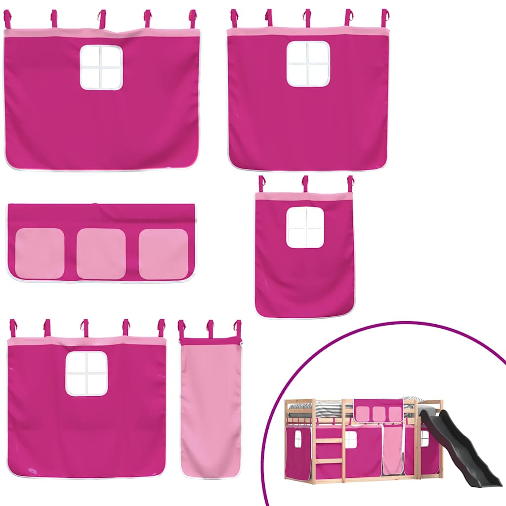 Bunk Bed without Mattress with Slide and Curtains Pink 90x190 cm Single