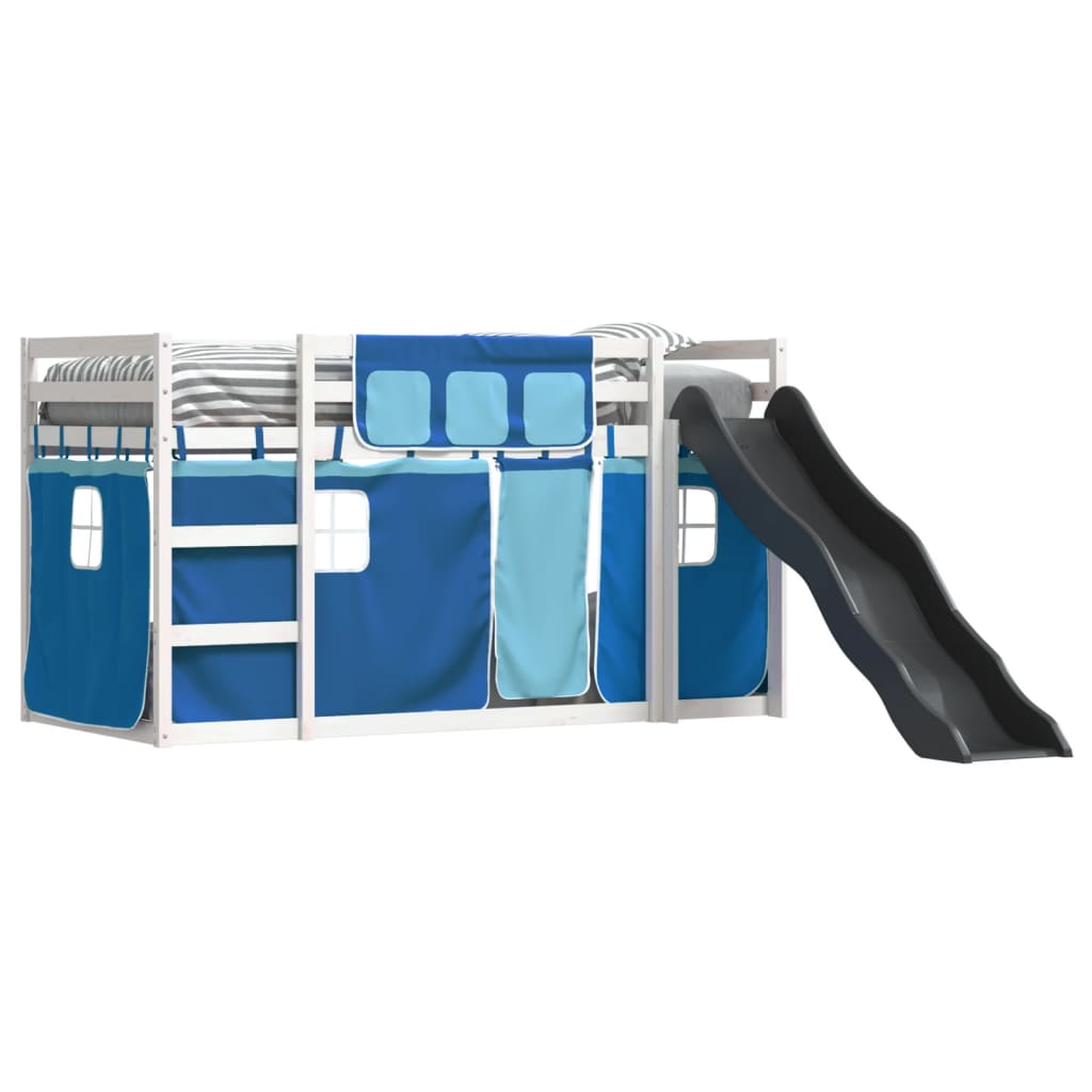 vidaXL Bunk Bed without Mattress with Slide and Curtains Blue 90x190 cm Single