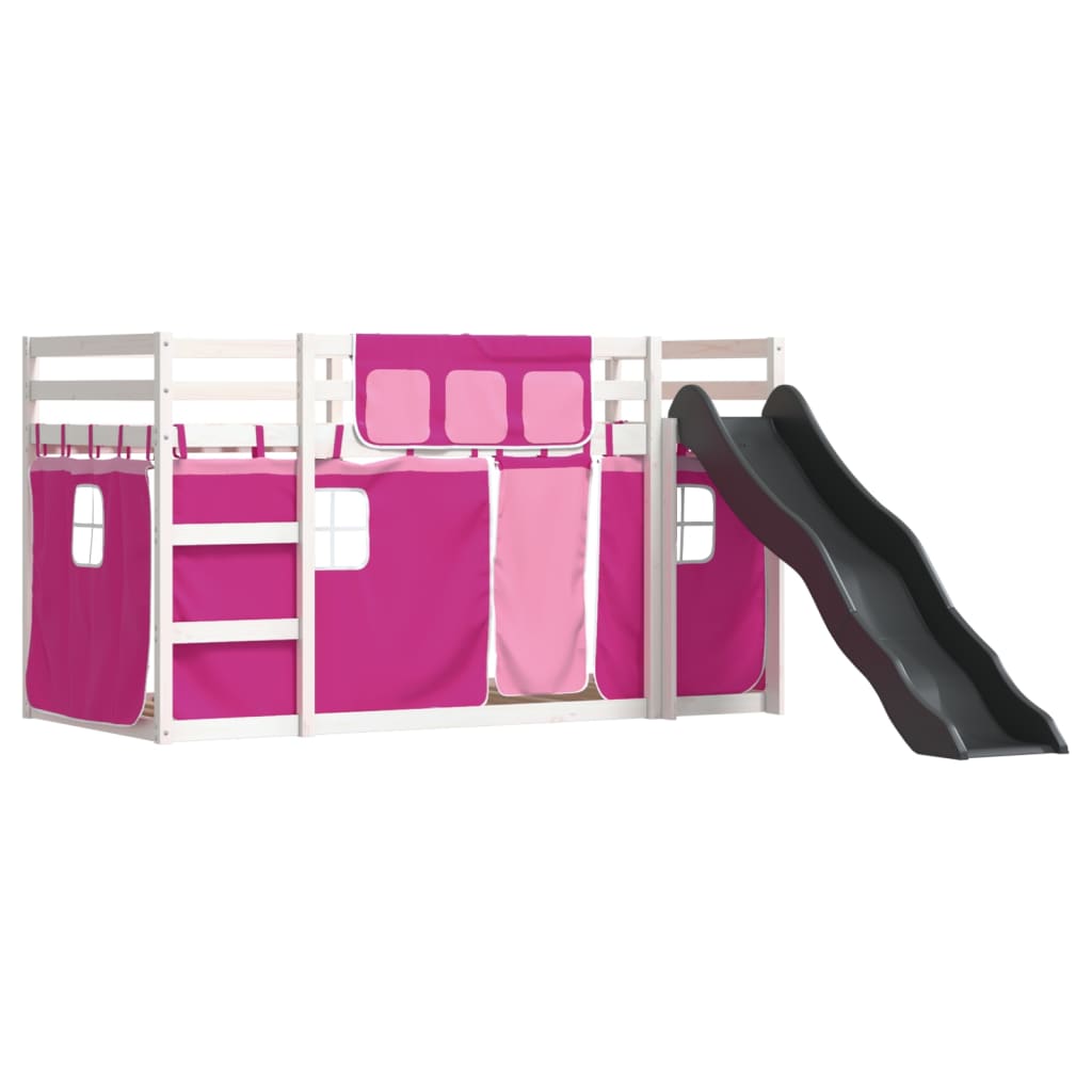 vidaXL Bunk Bed without Mattress with Slide and Curtains Pink 90x190 cm Single