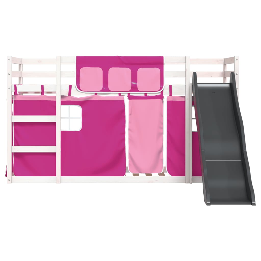 vidaXL Bunk Bed without Mattress with Slide and Curtains Pink 90x190 cm Single