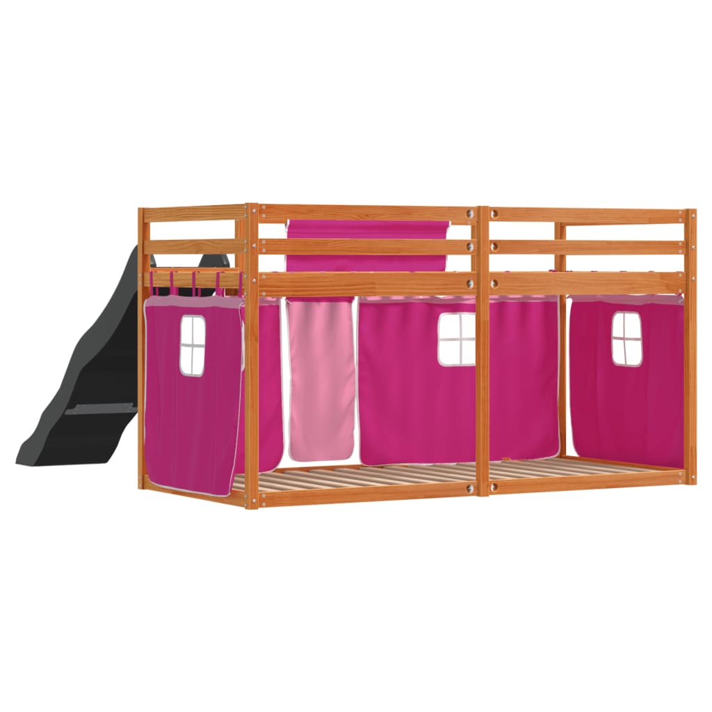 vidaXL Bunk Bed without Mattress with Slide and Curtains Pink 90x190 cm Single