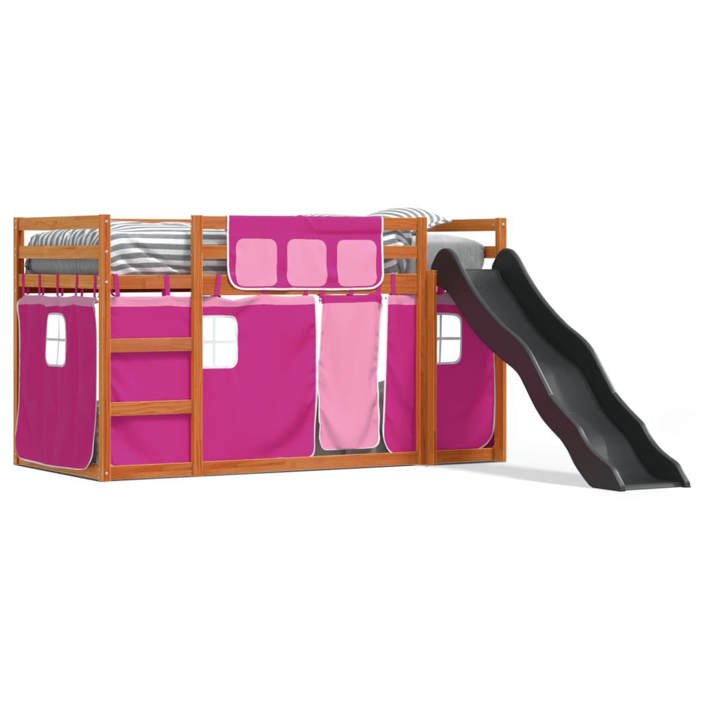 vidaXL Bunk Bed without Mattress with Slide and Curtains Pink 90x190 cm Single