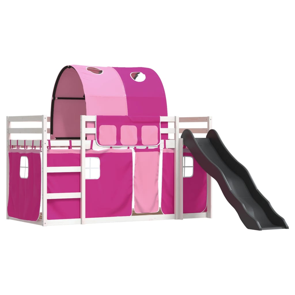 vidaXL Bunk Bed without Mattress with Slide and Curtains Pink 90x200 cm