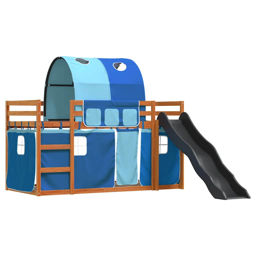 Bunk Bed without Mattress with Slide and Curtains Blue 90x200 cm