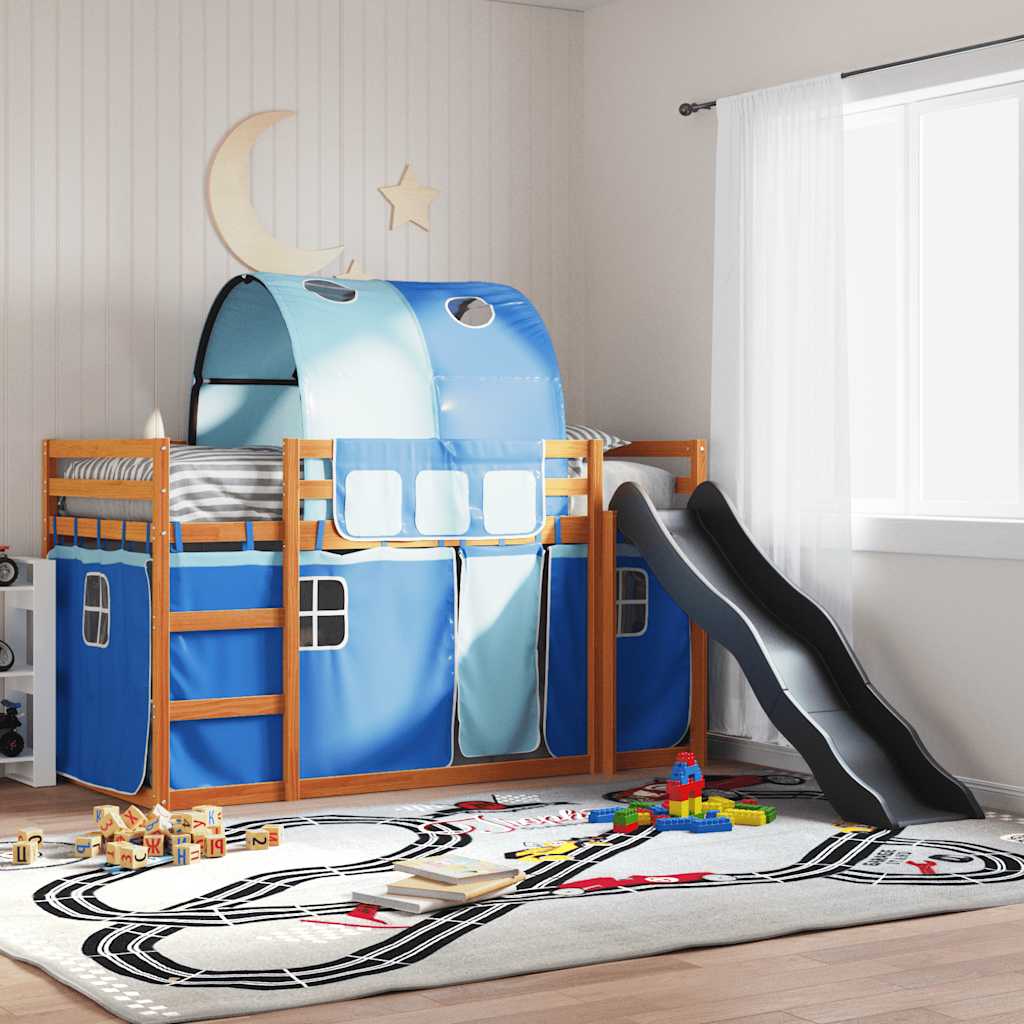 Bunk Bed without Mattress with Slide and Curtains Blue 90x200 cm