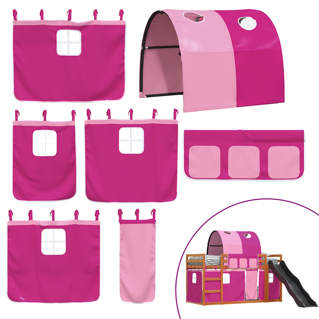 Bunk Bed without Mattress with Slide and Curtains Pink 90x200 cm