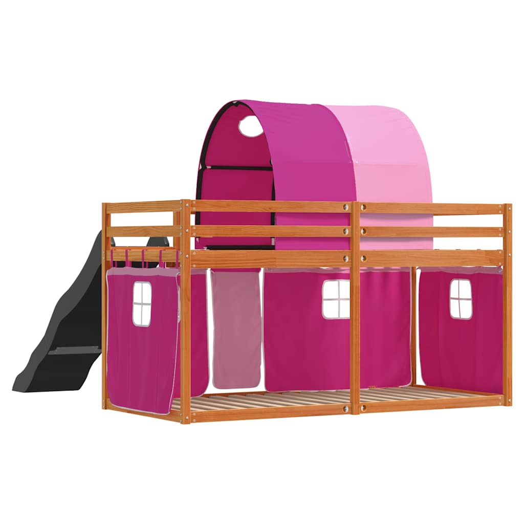 Bunk Bed without Mattress with Slide and Curtains Pink 90x200 cm