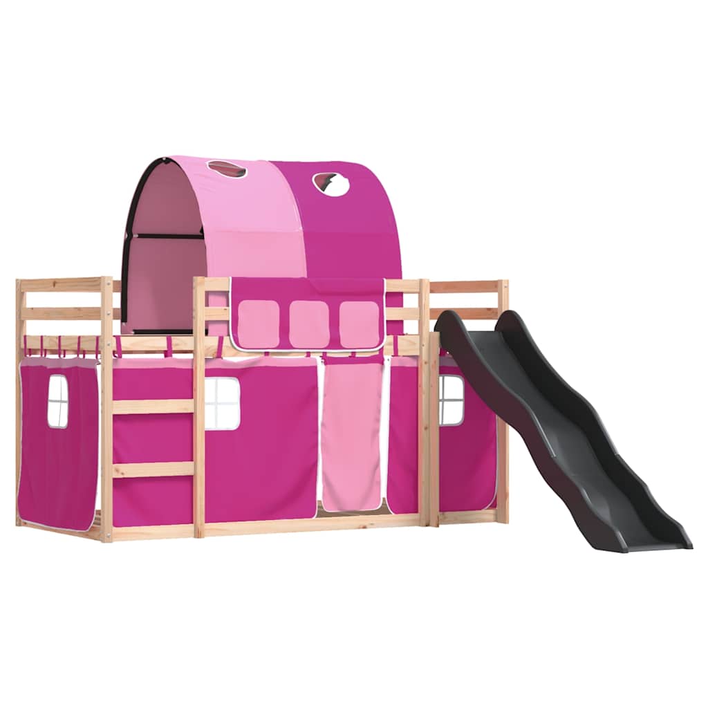 Bunk Bed without Mattress with Slide and Curtains Pink 80x200 cm