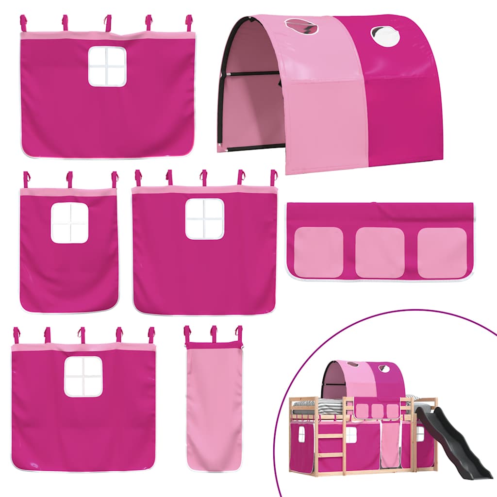 Bunk Bed without Mattress with Slide and Curtains Pink 80x200 cm