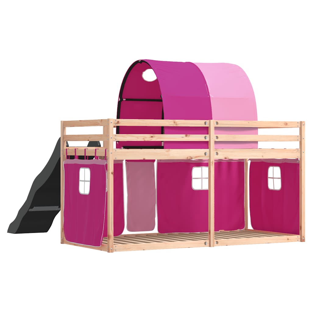 Bunk Bed without Mattress with Slide and Curtains Pink 80x200 cm