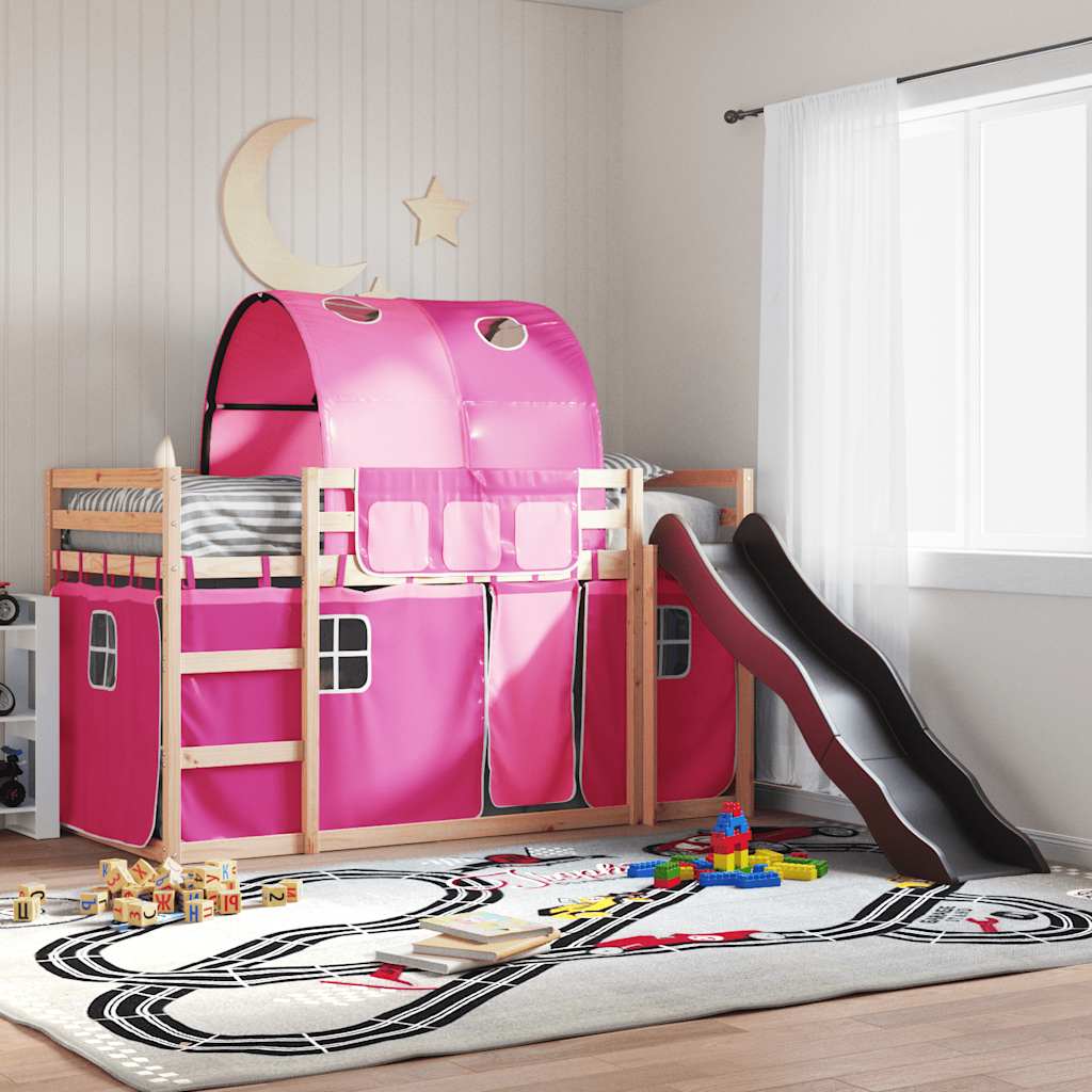 Bunk Bed without Mattress with Slide and Curtains Pink 80x200 cm