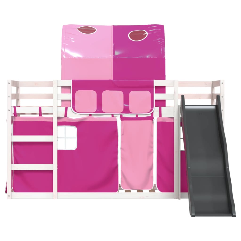 vidaXL Bunk Bed without Mattress with Slide and Curtains Pink 80x200 cm