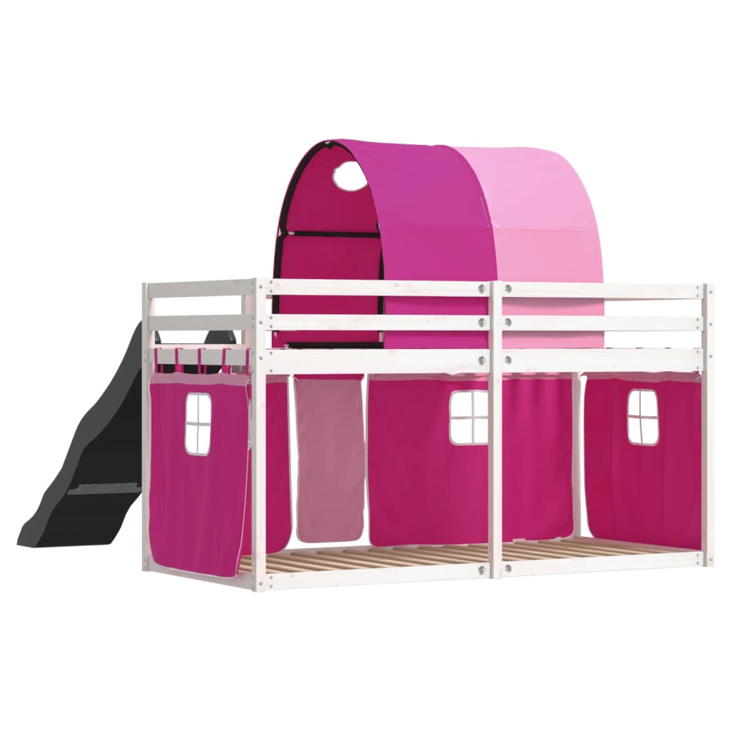 vidaXL Bunk Bed without Mattress with Slide and Curtains Pink 80x200 cm