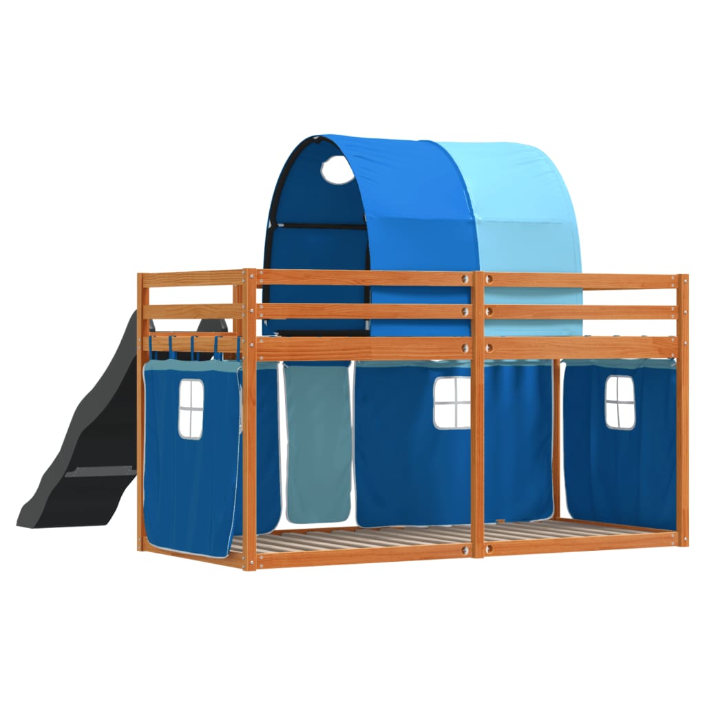 vidaXL Bunk Bed without Mattress with Slide and Curtains Blue 80x200 cm