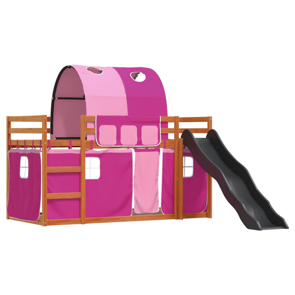 vidaXL Bunk Bed without Mattress with Slide and Curtains Pink 80x200 cm