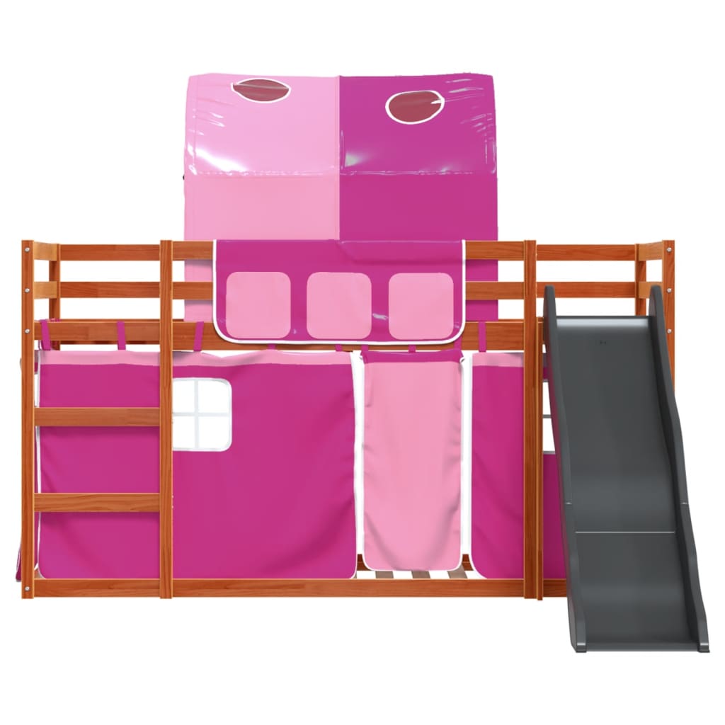 vidaXL Bunk Bed without Mattress with Slide and Curtains Pink 80x200 cm