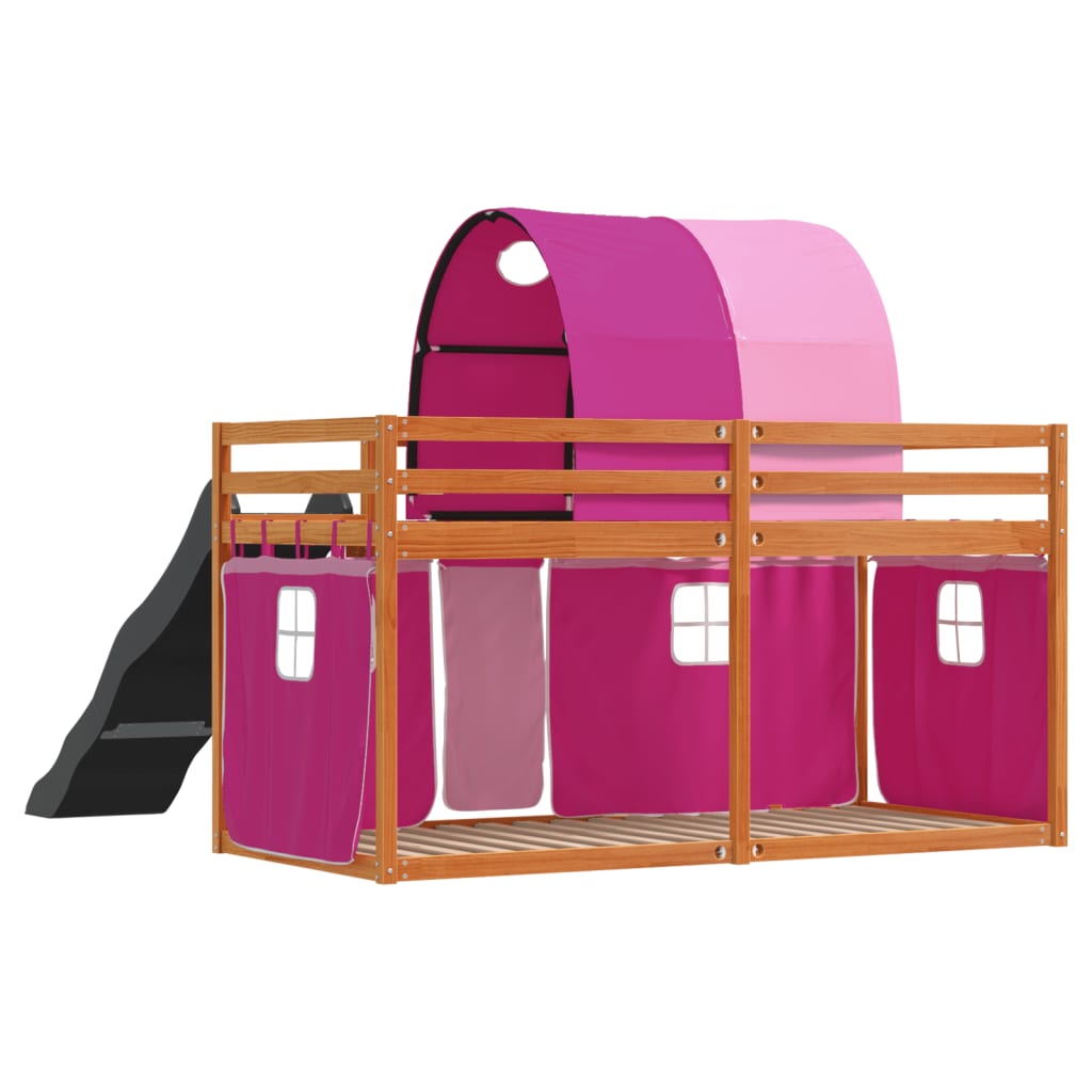 vidaXL Bunk Bed without Mattress with Slide and Curtains Pink 80x200 cm