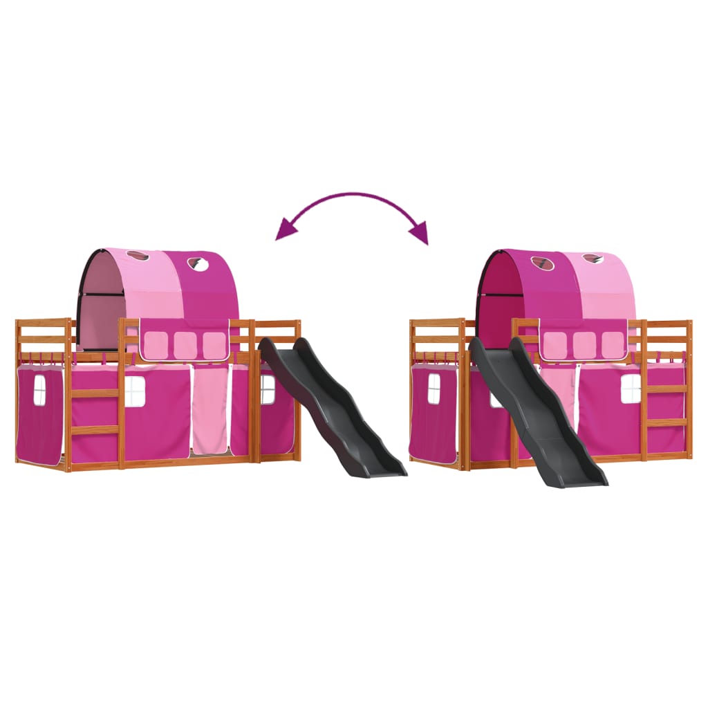 vidaXL Bunk Bed without Mattress with Slide and Curtains Pink 80x200 cm