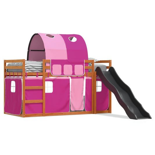 vidaXL Bunk Bed without Mattress with Slide and Curtains Pink 80x200 cm