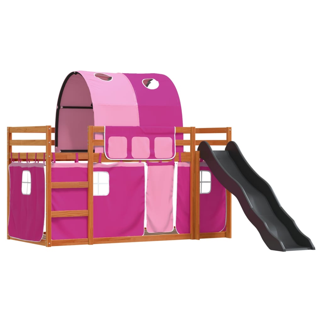 vidaXL Bunk Bed without Mattress with Slide and Curtains Pink 90x190 cm Single