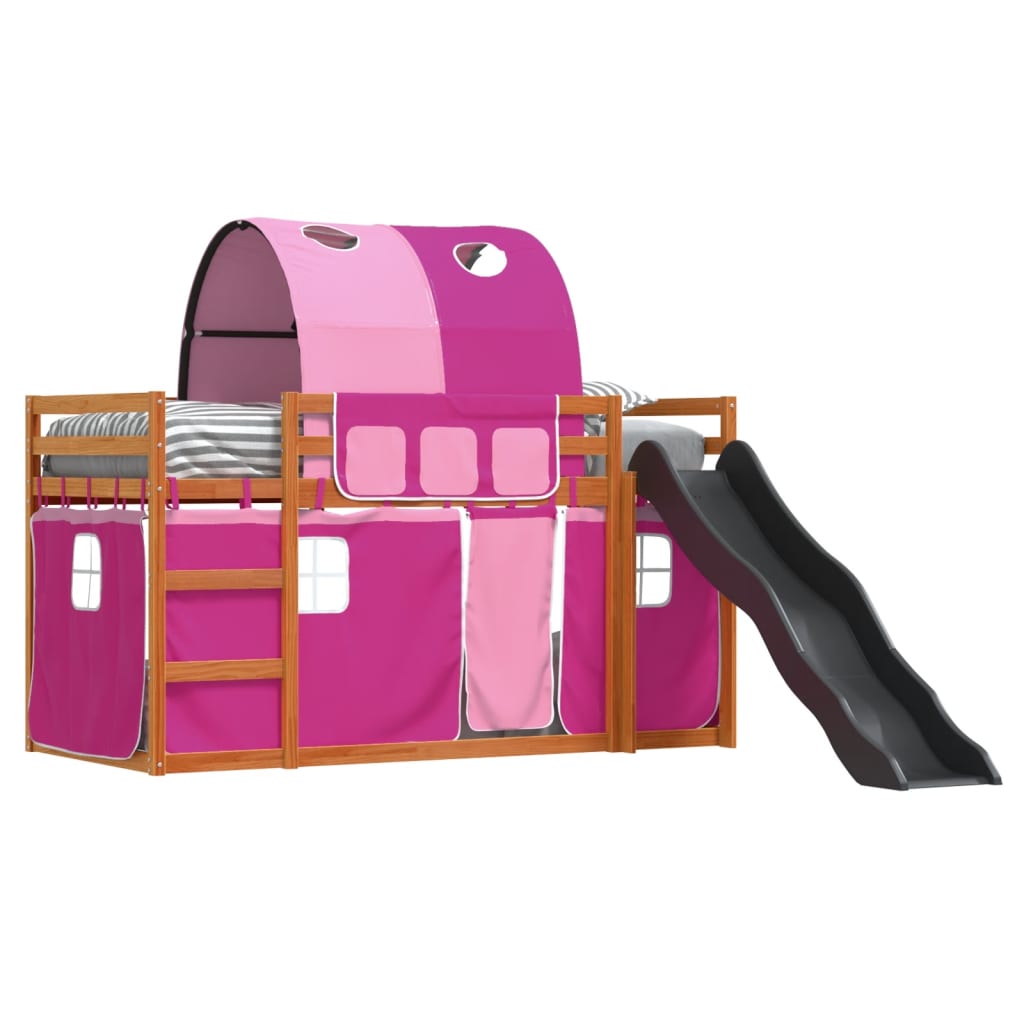 vidaXL Bunk Bed without Mattress with Slide and Curtains Pink 90x190 cm Single