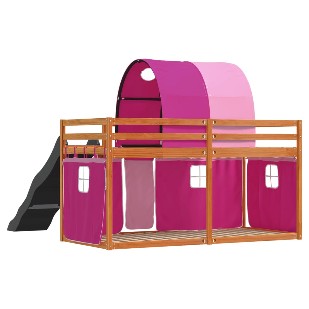 vidaXL Bunk Bed without Mattress with Slide and Curtains Pink 90x190 cm Single