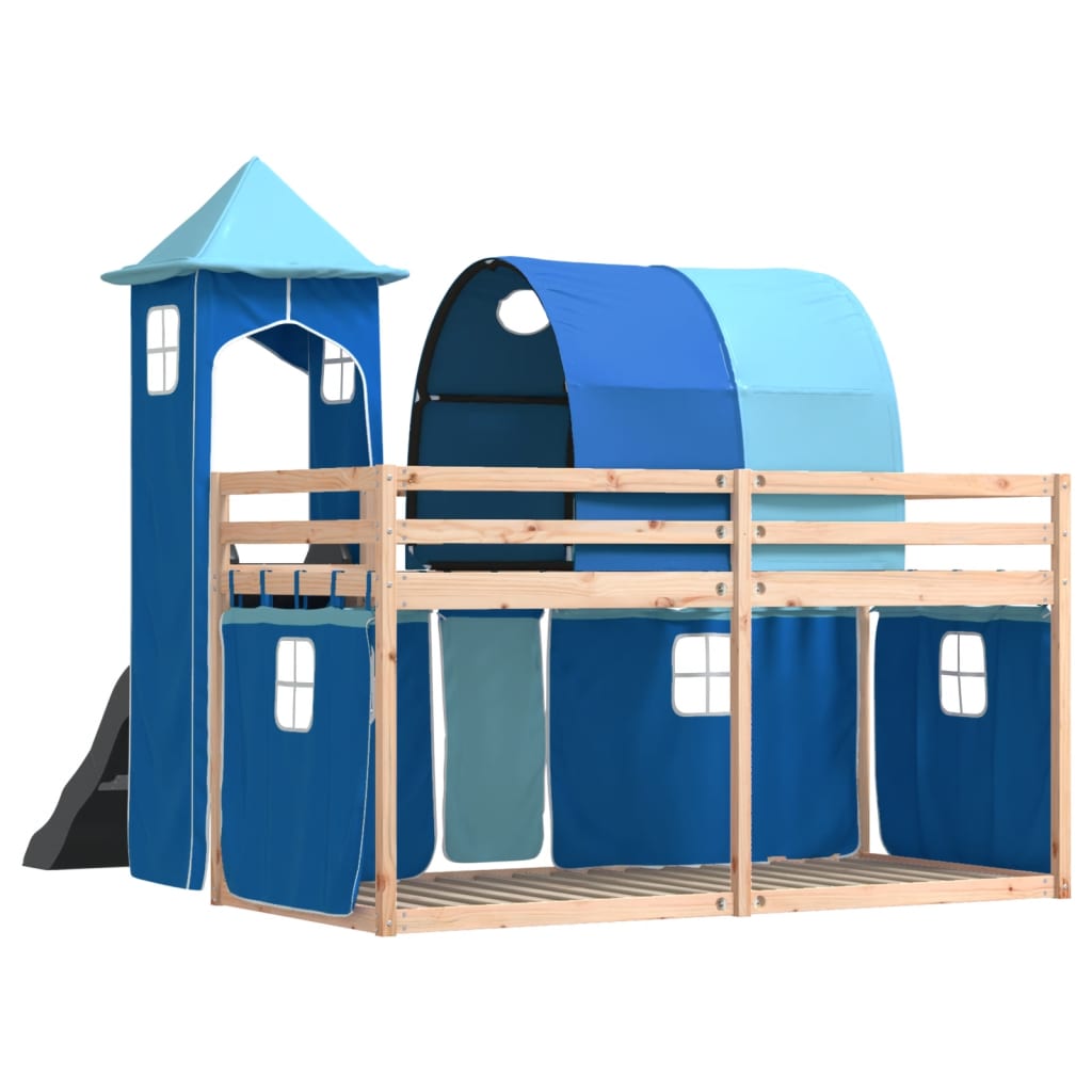 vidaXL Bunk Bed without Mattress with Slide and Curtains Blue 90x200 cm