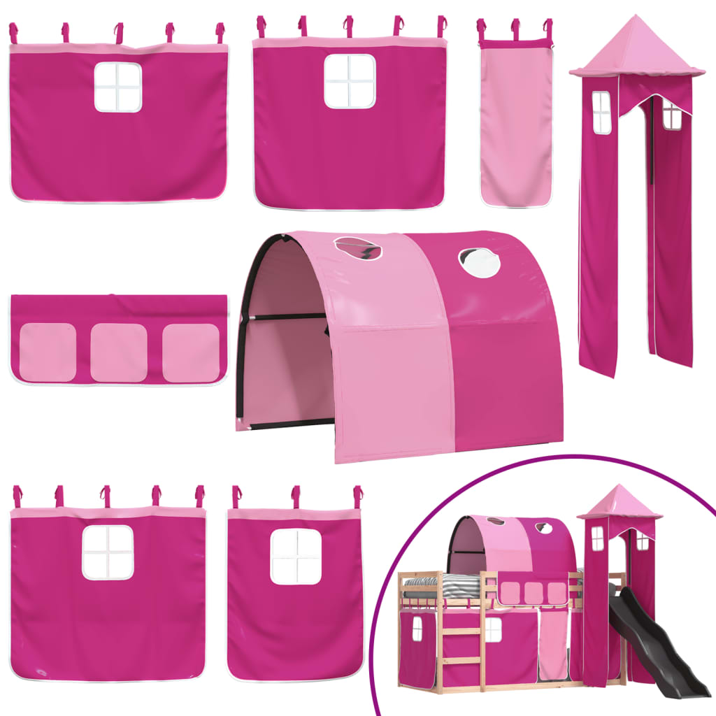 vidaXL Bunk Bed without Mattress with Slide and Curtains Pink 90x200 cm