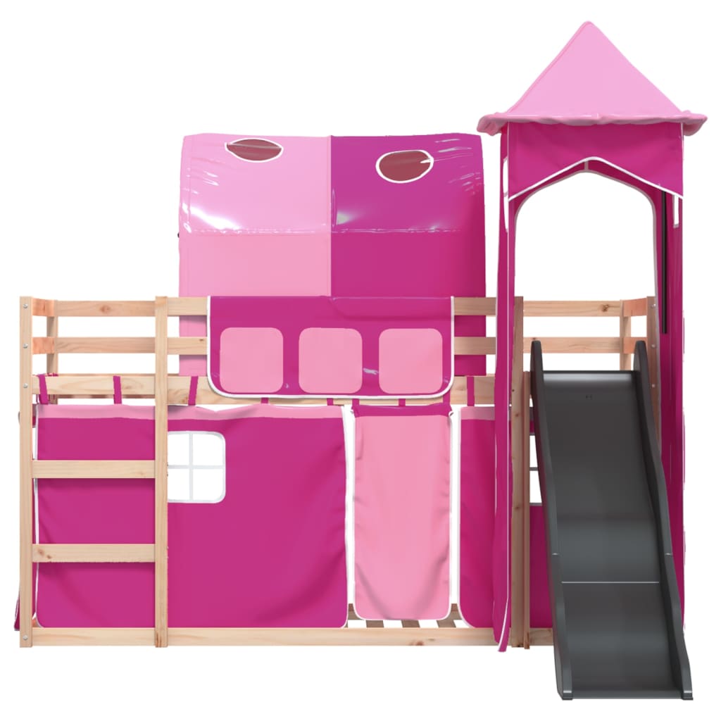 vidaXL Bunk Bed without Mattress with Slide and Curtains Pink 90x200 cm