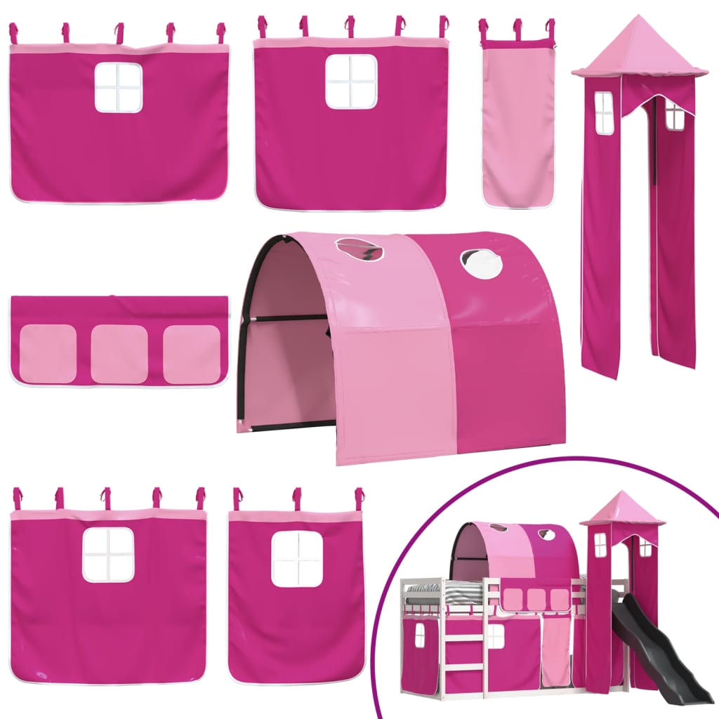 vidaXL Bunk Bed without Mattress with Slide and Curtains Pink 90x200 cm