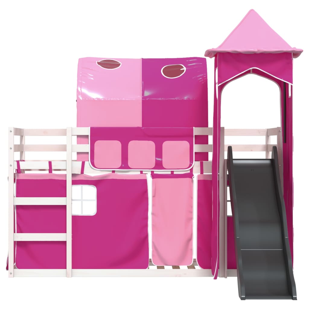 vidaXL Bunk Bed without Mattress with Slide and Curtains Pink 90x200 cm