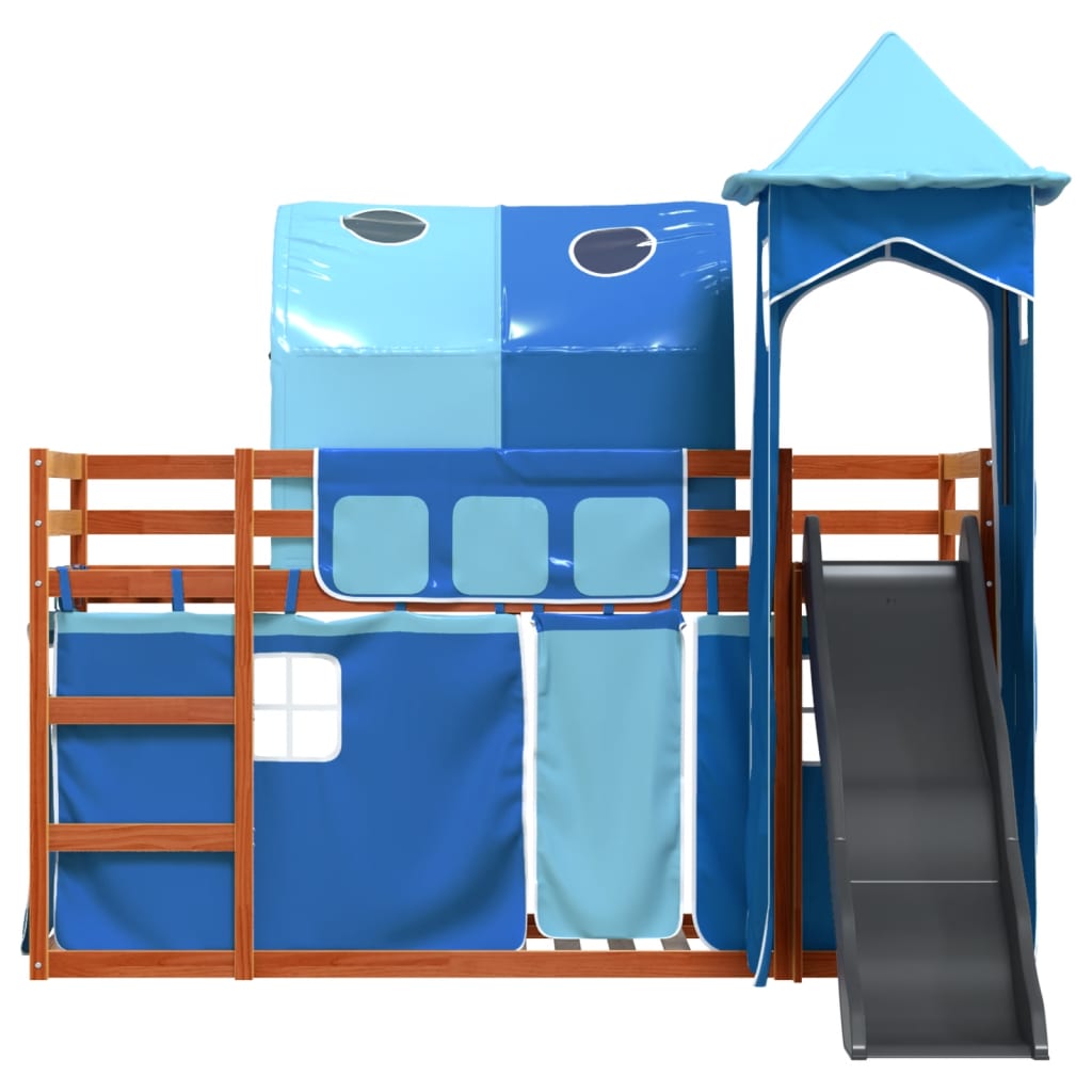 vidaXL Bunk Bed without Mattress with Slide and Curtains Blue 90x200 cm