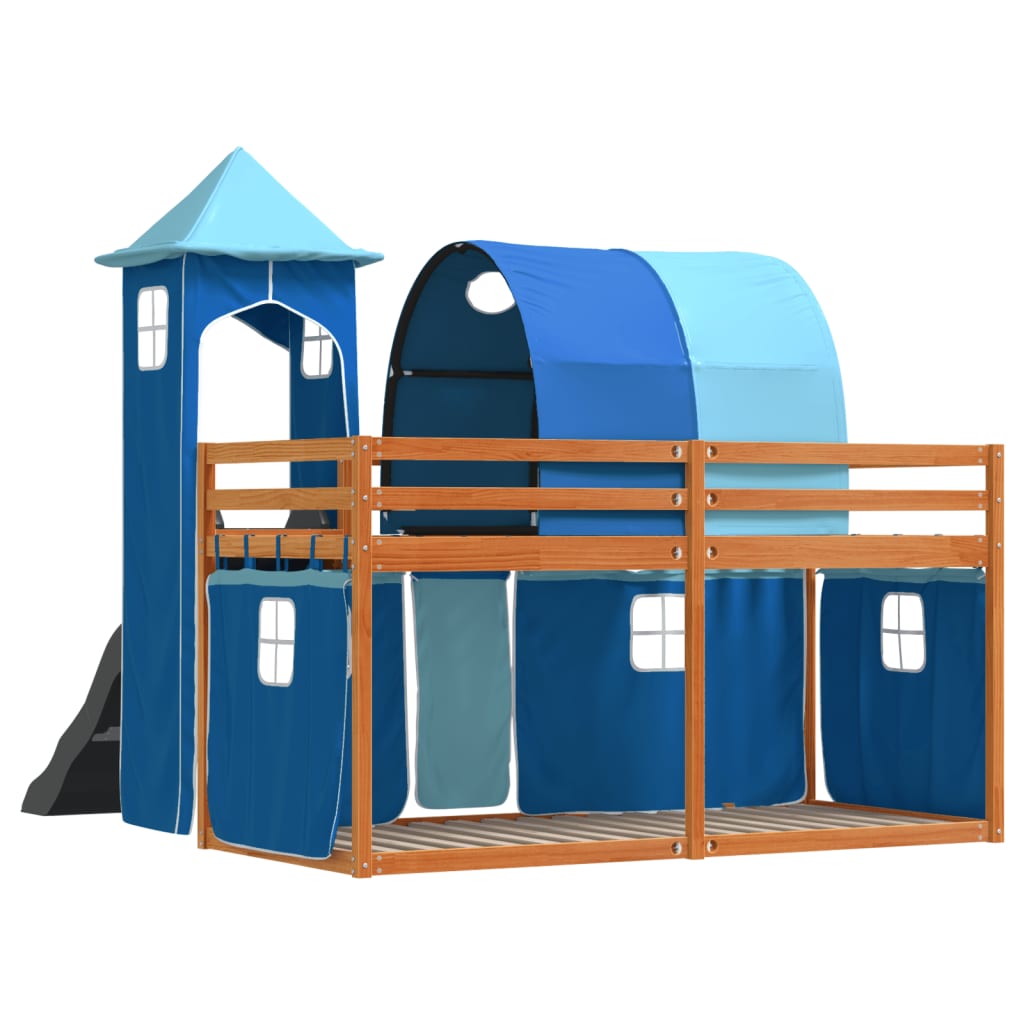 vidaXL Bunk Bed without Mattress with Slide and Curtains Blue 90x200 cm