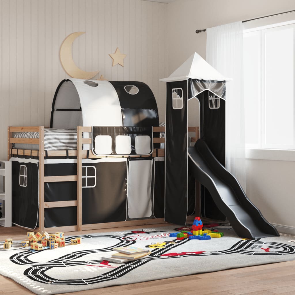 vidaXL Bunk Bed without Mattress with Slide White and Black 80x200 cm