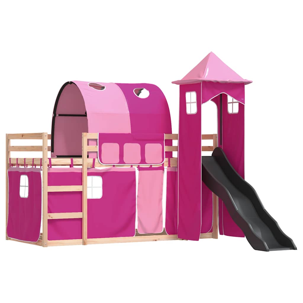 Bunk Bed without Mattress with Slide and Curtains Pink 80x200 cm