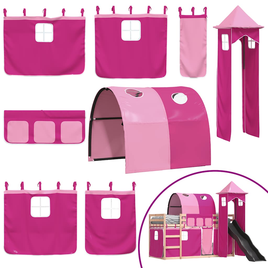Bunk Bed without Mattress with Slide and Curtains Pink 80x200 cm